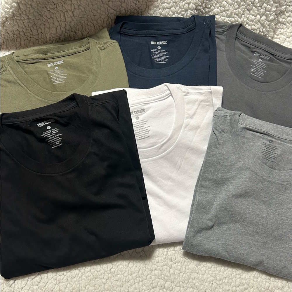 Men's T-Shirt 6 Pack - Black, White, Green, Blue, Light & Dark Gray XL